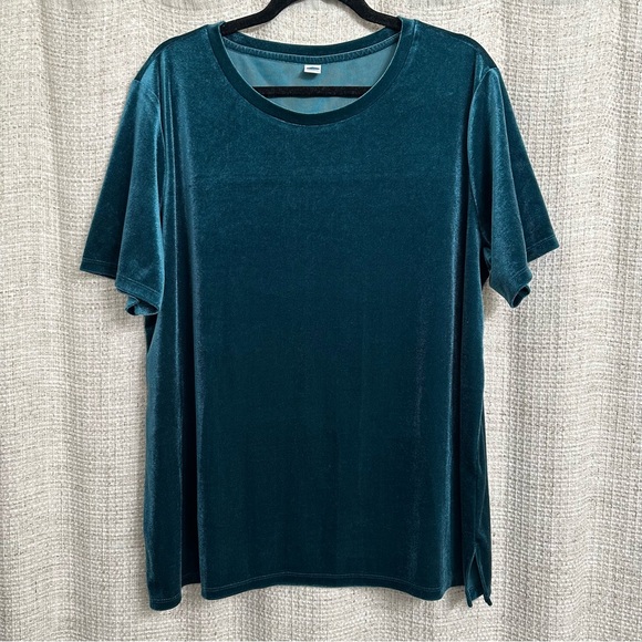 Old Navy Tops - Old Navy Velour Velvet Short Sleeve Flowy Top Teal Blue Sz XL Boho Western Rodeo